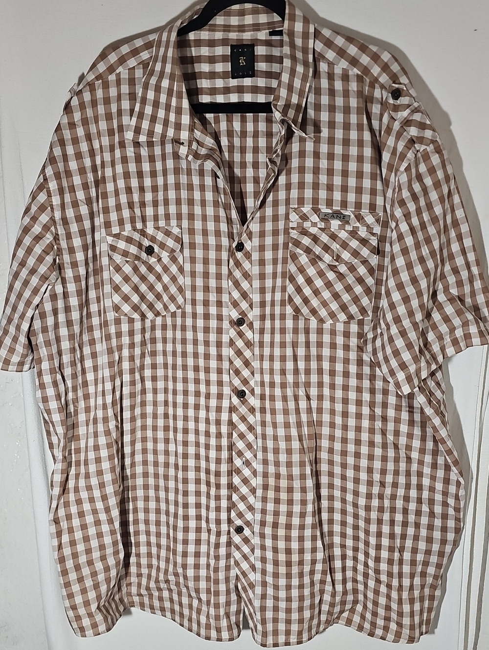 Kanu Brown & White Gingham Short-Sleeve Button-Down Shirt